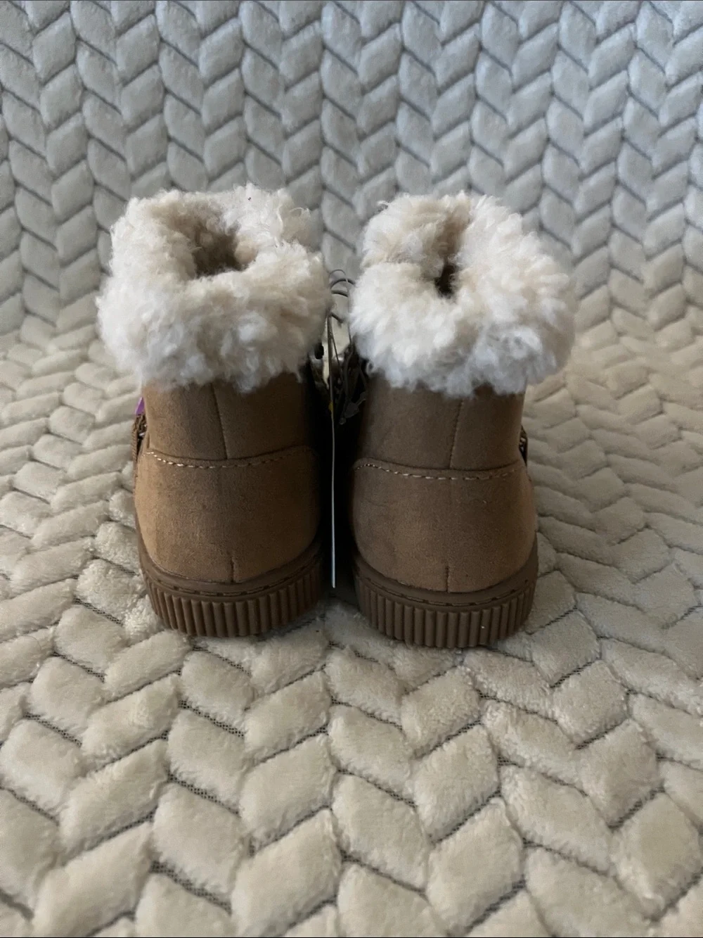 Cat & Jack Brown Faux-Shearling Kids Boots with Colorful Bead Charms